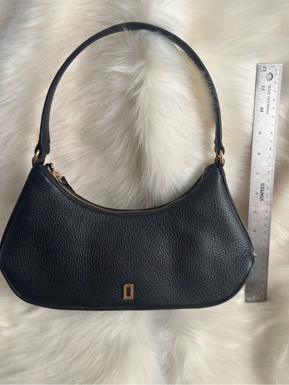 Karl Lagerfeld Black Pebbled Leather Crescent Shoulder Bag with Gold Hardware